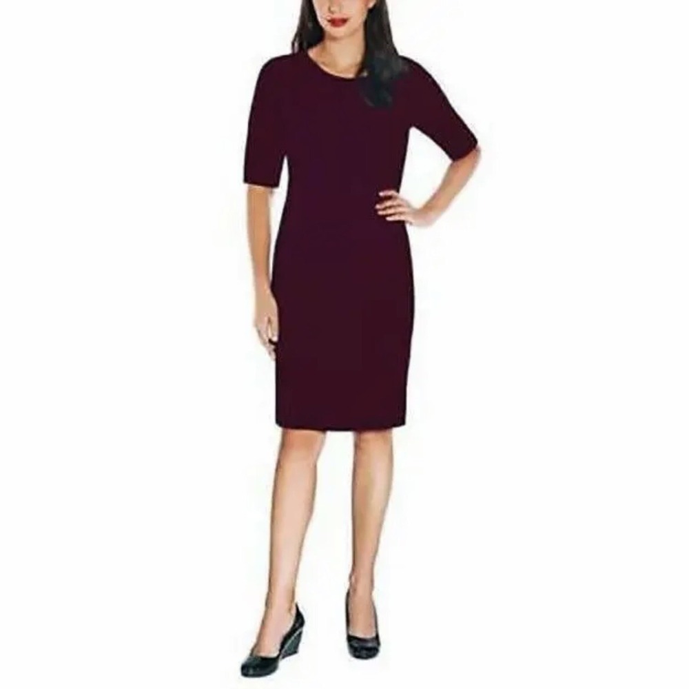MARIO SERRANI NWT Italy Burgundy Ribbed Knit Sheath Dress Short Sleeve Size L‎